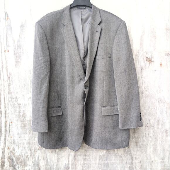 Saddlebred Lambswool Blend Herringbone Tailored Suit Coat Men's 54L - Picture 1 of 9